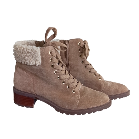 Womens Booties Faux Fur Lined Size 8.5 Leather/Synthetic Upper Lace Up cabincore - Picture 1 of 5